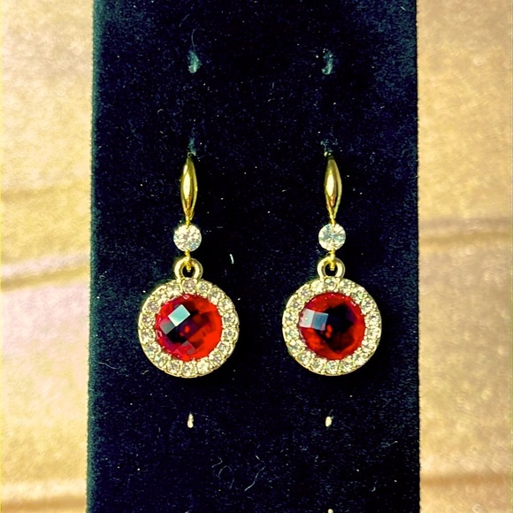 Yellow Gold Red & White Dropped Earrings - Picture 3 of 4